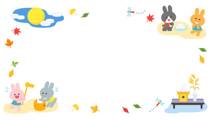 イラストフレーム　ウサギたちのお月見