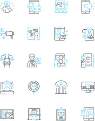 Fototapeta na wymiar Data analytics linear icons set. Insight, Visualization, Trends, Dashboards, Algorithms, Business Intelligence, Predictions line vector and concept signs. Metrics,Reports,Analysis outline