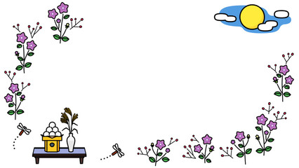 イラストフレーム　十五夜・お月見　桔梗の花.