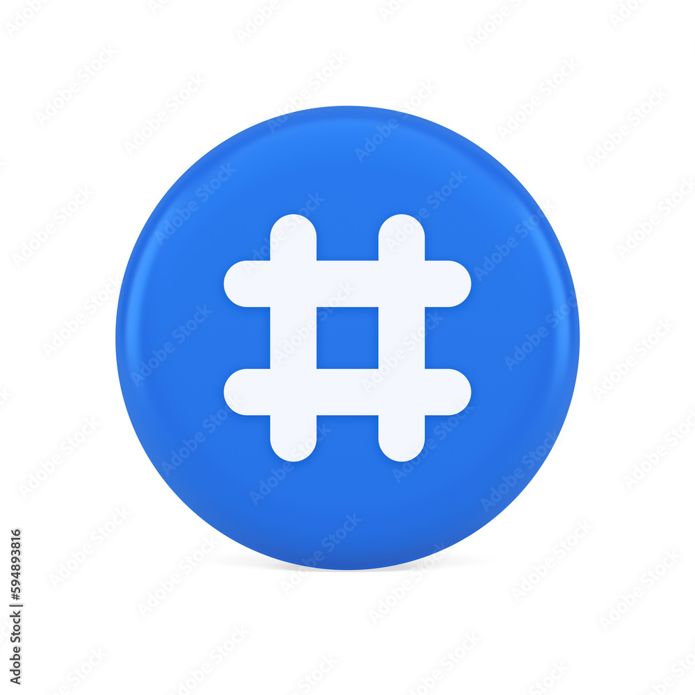 Aufkleber hashtag button social network media communication symbol internet message key 3d icon