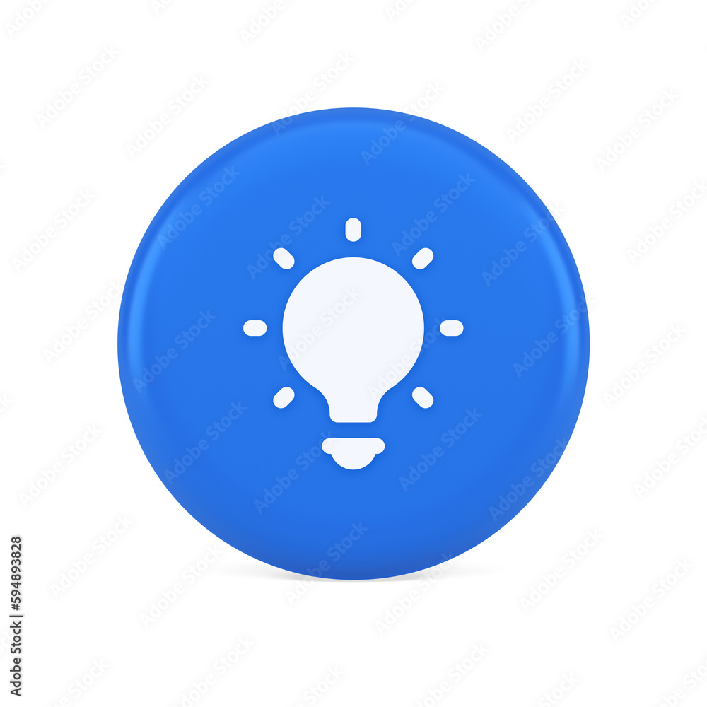 Poster light bulb illuminated innovation idea button brainstorming creative solution 3d icon