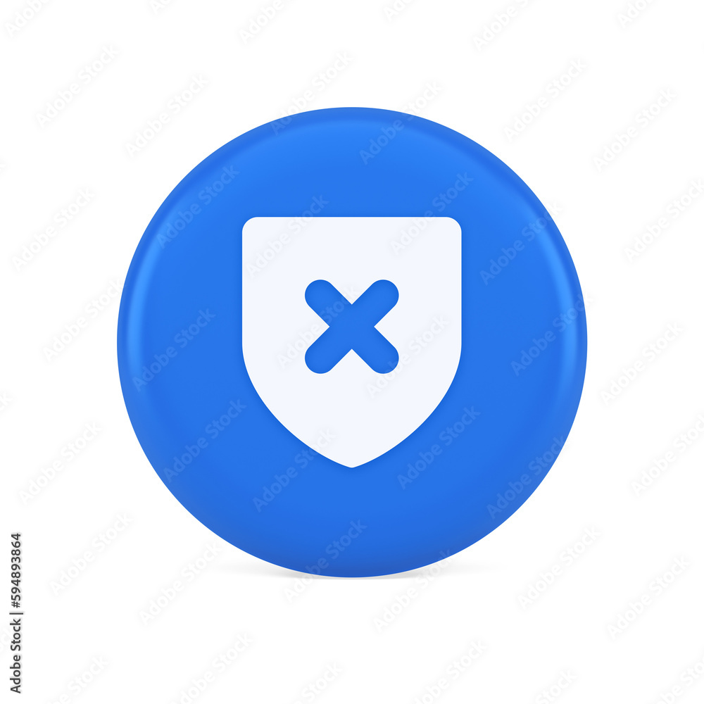 Poster decline shield button cross mark wrong unsend defense virtual guard 3d realistic icon