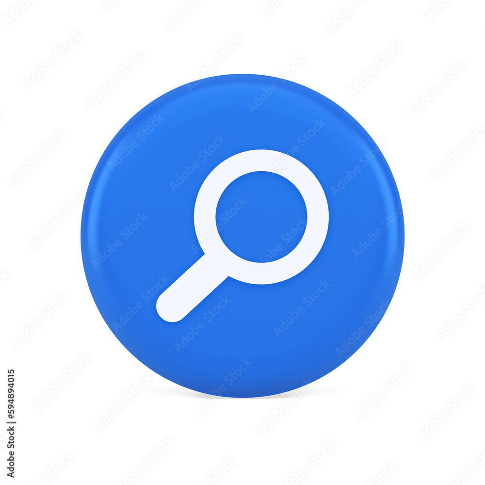 Poster browsing internet searching button magnifying glass analyzing information 3d realistic icon