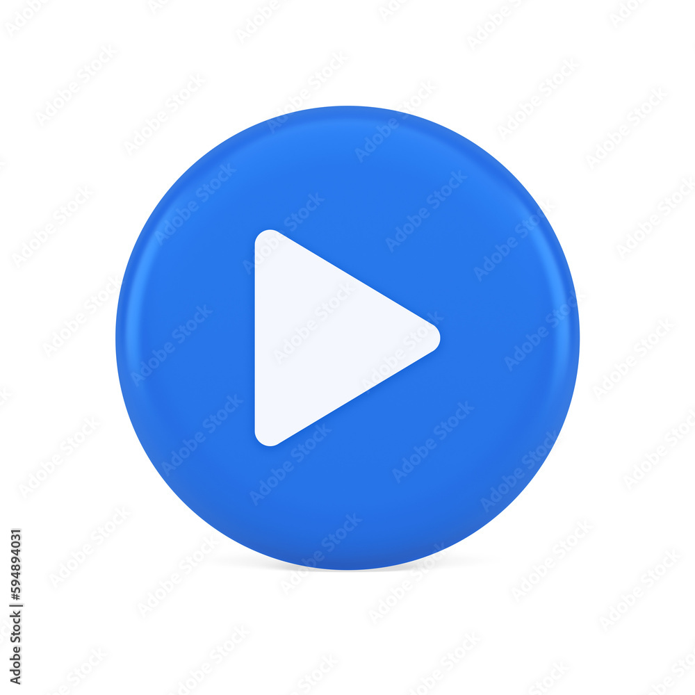 Poster play button triangle right arrow multimedia content player web app design 3d realistic icon