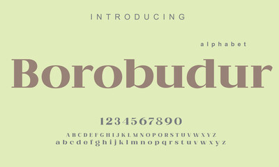 Fototapeta premium Borobudur font. Elegant alphabet letters font and number. Classic Copper Lettering Minimal Fashion Designs. Typography fonts regular uppercase and lowercase. vector illustration