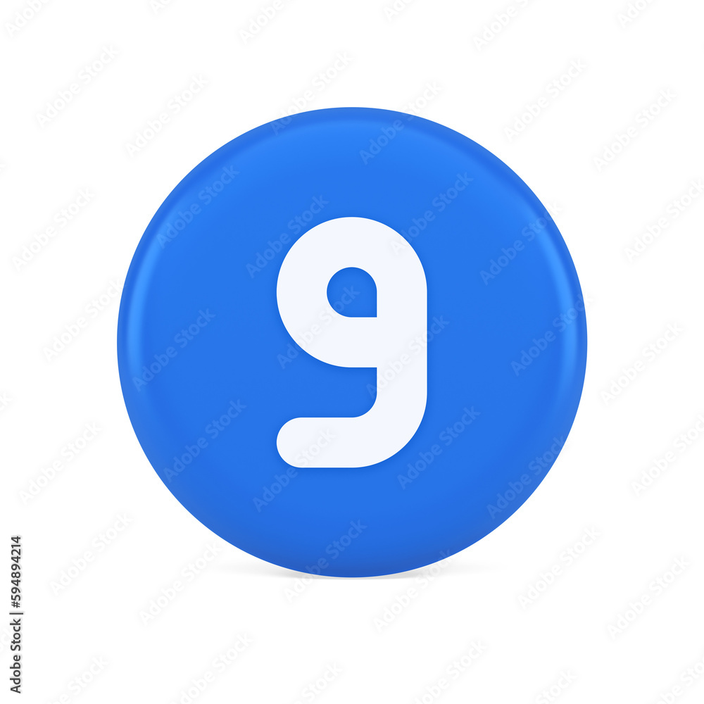Aufkleber nine number blue button calculation math financial budget web app 3d realistic icon