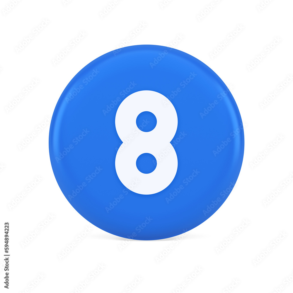 Poster eight number blue button mathematic counting calculator web application 3d realistic icon