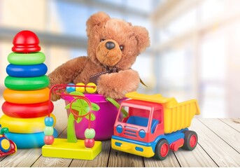 Educational colored kids toys on desk