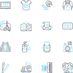 Virtual retail linear icons set. Digital, Augmented, E-commerce, Immersive, Cyber, Online, Interactive line vector and concept signs. Virtual,Remote,Tech-savvy outline illustrations