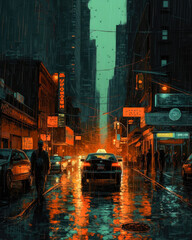 Fototapeta na wymiar New York City street, night China Town, ai generative