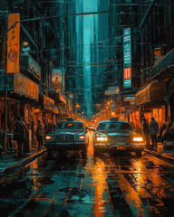 New York City street, night China Town, ai generative