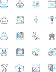 technical drawing linear icons set. Blueprint, Schematic, Drafting, Diagramming, Orthographic, Perspective, Isometric line vector and concept signs. Sketching,Engineering,CAD outline illustrations