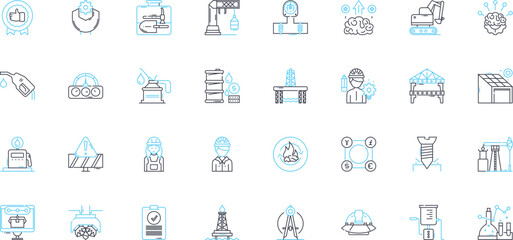 Aerospace engineering linear icons set. Flight, Rockets, Aerodynamics, Propulsion, Satellites, Thrust, Materials line vector and concept signs. Design,Composites,Structures outline illustrations