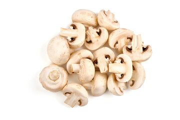 Fresh Champignon mushrooms, isolated on white background.