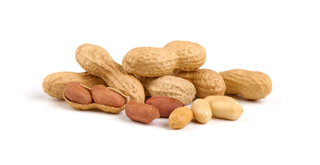 Organic peanuts in shell, isolated on white background.