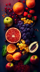 Bright summer background with fresh fruits created with Generative AI technology