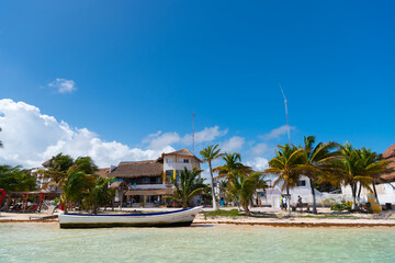 Costa Maya, Mexico - February 01, 2016: summer vacation at sea with boat