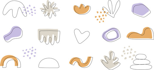 Hand drawn abstract minimal.Hand drawn plants, organic shapes, dots, lines. Vector set of minimal trendy abstract natural elements for graphic design