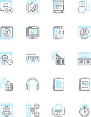 Machine linear icons set. Automation, Robotics, Mechanism, Engine, Device, Factory, Tool line vector and concept signs. Hardware,Equipment,Appliance outline illustrations