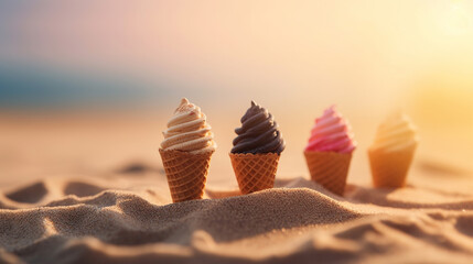 Ice cream and beach. Generative Ai