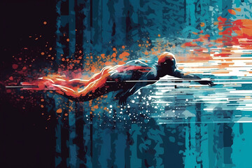 beautiful art of a swimmer diving into the pool. generative AI