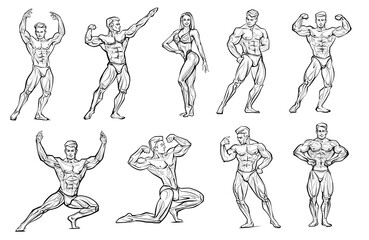 Bodybuilder muscled man. lnk drawing