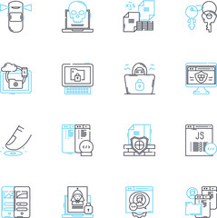 Online Safety linear icons set. Cybersecurity, Passwords, Privacy, Antivirus, Malware, Encryption, Phishing line vector and concept signs. Social media,Firewalls,Hackers outline illustrations