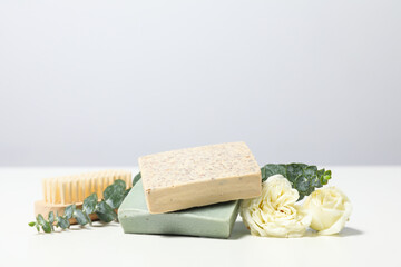 Concept of bath and skin care accessories - soap