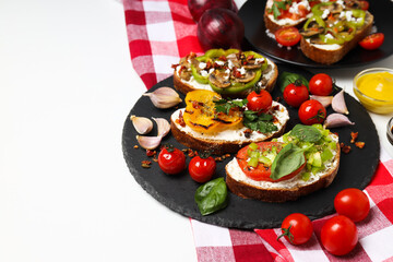 Toasts with grilled vegetables, space for text