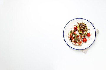 Toasts with grilled vegetables, space for text