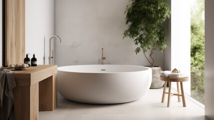 Fototapeta na wymiar A minimalist bathroom with a freestanding bathtub , Generative AI
