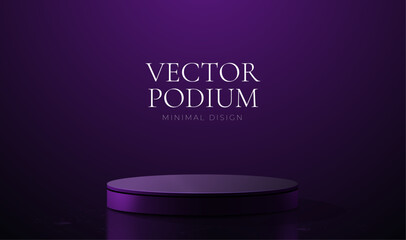 Realistic 3d cylinder purple pedestal scene, vector podium, minimal design. Abstract vector rendering geometric forms. Pastel minimal scene. Stage for showcase, Product display