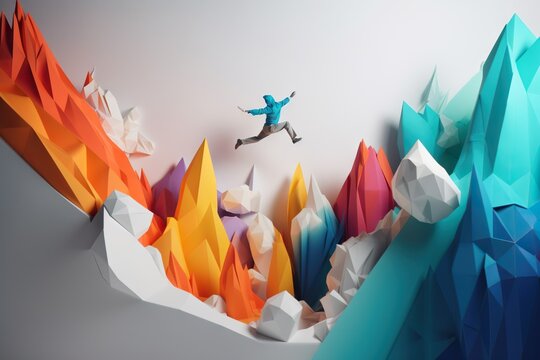 A Man Jumping Over A Mountain With A Colorful Mountain Range In The Background Ski Slope Advertising Photography Entrepreneurial Finance Generative AI