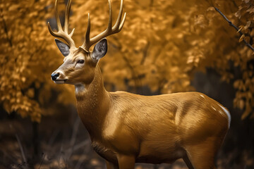 Golden deer statue. AI generation