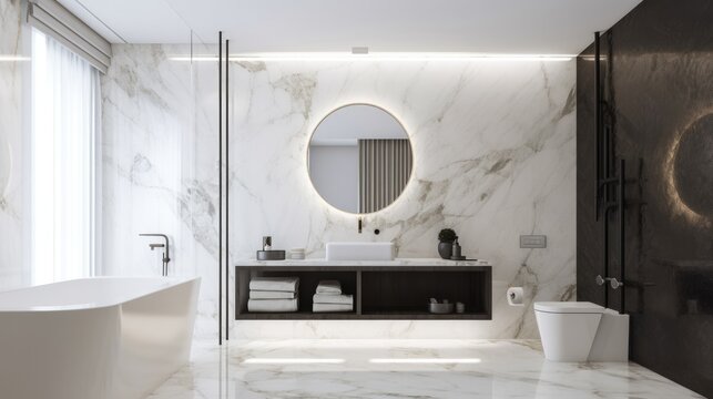 Stylish Bathroom. Luxury Interior Design Background. Generative AI.