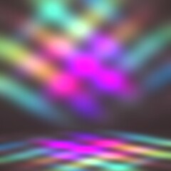Rainbow prism reflection on the wall and floor abstract 3d illustration. Colorful striped spotlights toned empty room closeup.