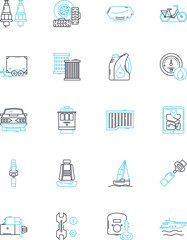 Automobile maintenance linear icons set. Oil, Brake, Tire, Engine, Filter, Transmission, Battery line vector and concept signs. Coolant,Alternator,Alignment outline illustrations
