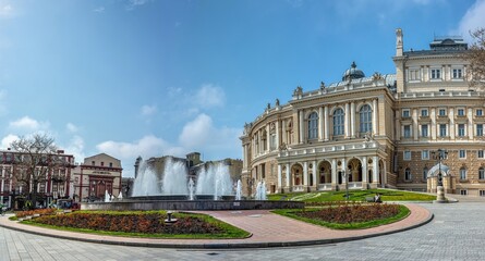 Fototapeta na wymiar Fountain on the Theater Square in Odessa, Ukraine