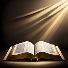 The book of the Islamic Koran with a shining light effect, which is exotic and the theme of Ramadan. Great for business, blog, website, presentation, wallpaper, speech etc. Ai Generated image concept