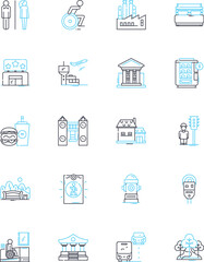 High-tech metropolis linear icons set. Innovation, Technology, Future, Cutting-edge, Smart city, Developments, Wireless line vector and concept signs. Robotics,Connectivity,Futuristic outline