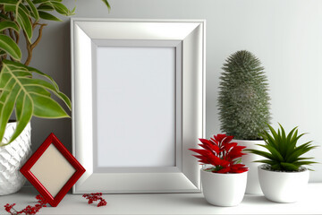Blank picture frame mockup in interior. 3D illustration. Ai generative