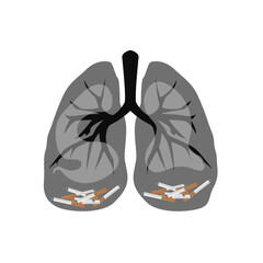 Forbidden no smoking sign, lung inside square translucent glass panels for stick wall. Dangers of smoking. Smoking effect on with people around and family. World No Tobacco Day