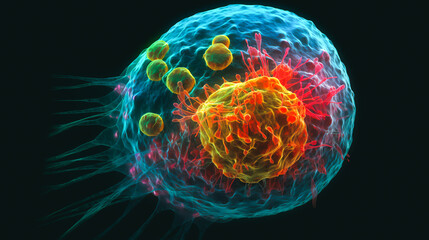 breast cancer cell, with the TONSL gene highlighted in bright colors Generative AI