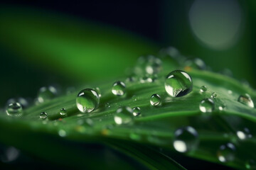 a close up of a leaf with water droplets on it. Generative Ai