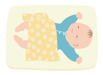 シーツの上で安らかに眠る赤ちゃんのイラスト