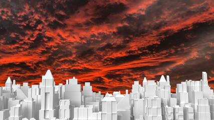 white city Building and Twilight sky 3d rendering