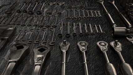 Fototapeta premium Tool equipment for garage concept 3d rendering