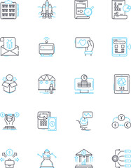 Merchandise trade linear icons set. Import, Export, Trade, Tariff, Customs, Free trade, Balance line vector and concept signs. Surplus,Deficit,Exchange outline illustrations