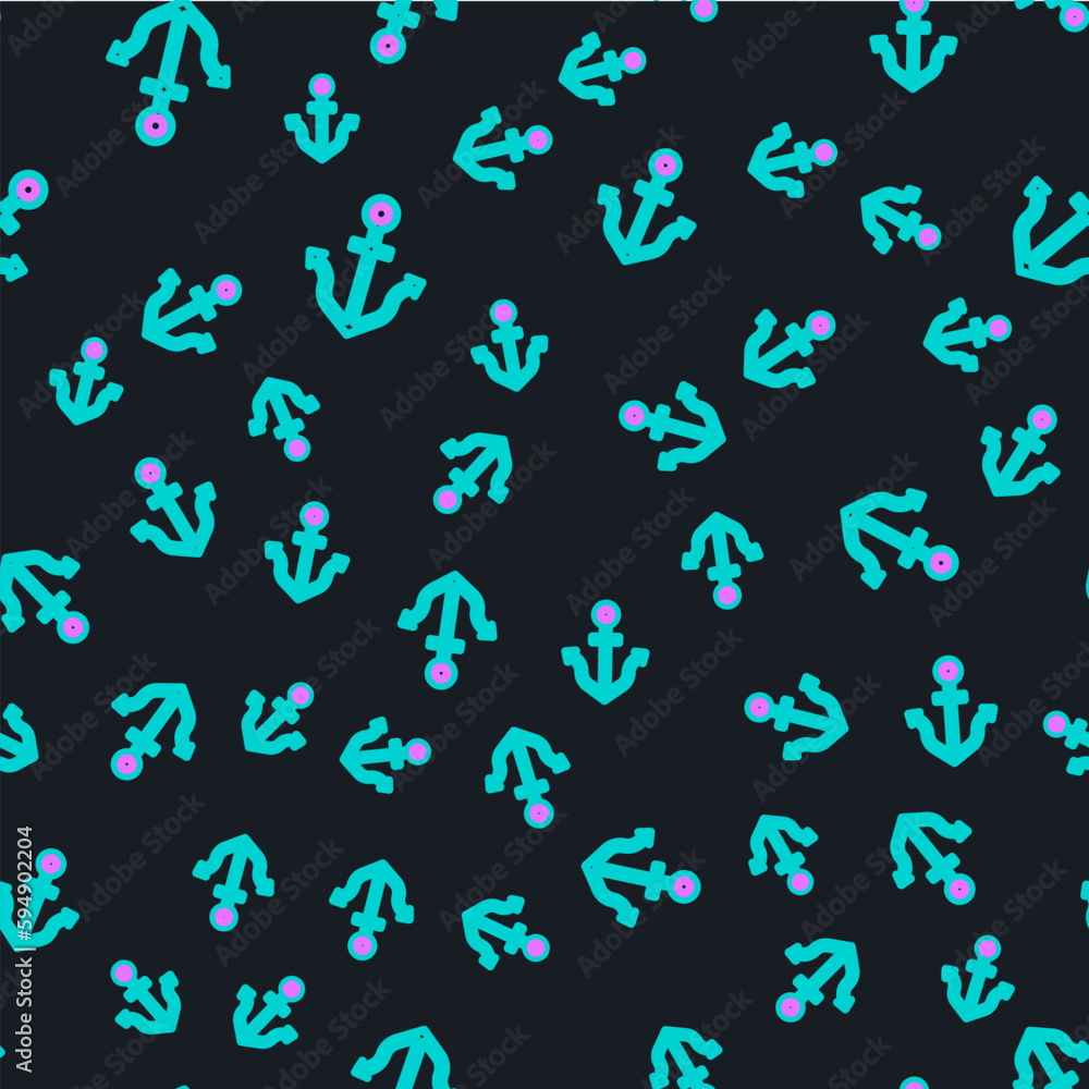 Poster line anchor icon isolated seamless pattern on black background. vector