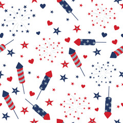 Obraz premium Seamless background to the day of independence of the USA. Presidents day. Seamless pattern for Independence Day. USA national holiday Fourth of July. American design seamless pattern